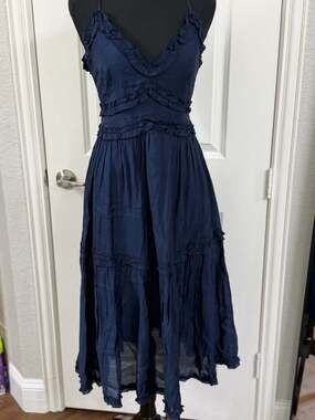 mi ami for francesca's Navy Ruffle Tiered Midi Dress